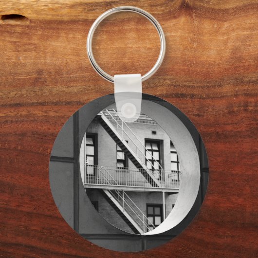 円と線のアーキテクチャの白黒の写真 キーホルダー (正面)