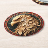 円に彫られた雄壮な鷹 ラウンドペーパーコースター (アングル)