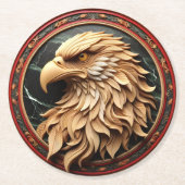 円に彫られた雄壮な鷹 ラウンドペーパーコースター (正面)