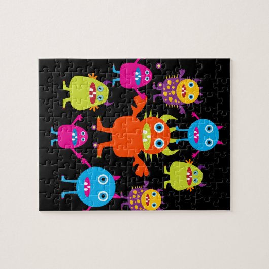 円のかわいくおもしろいなモンスターのパーティーの創造物 ジグソーパズル (横)