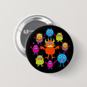円のかわいくおもしろいなモンスターのパーティーの創造物 缶バッジ (正面&裏面)