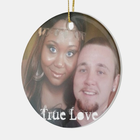円のオーナメントにあなたの本当愛写真を置いて下さい セラミックオーナメント (左)