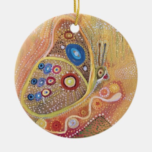 円のオーナメントの蝶芸術の絵画 セラミックオーナメント (正面)
