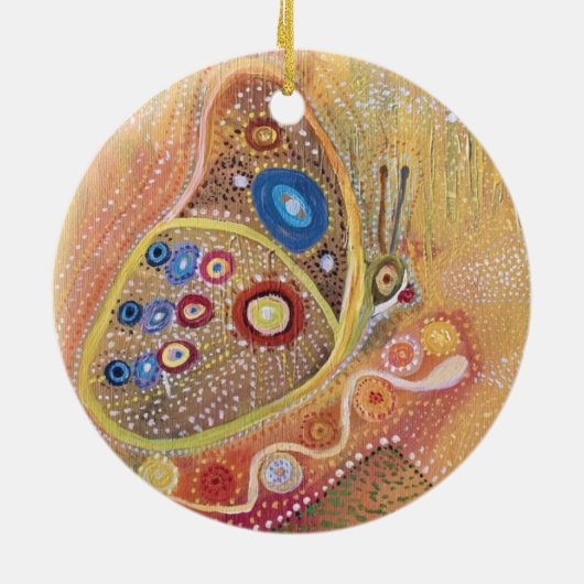 円のオーナメントの蝶芸術の絵画 セラミックオーナメント (裏面)