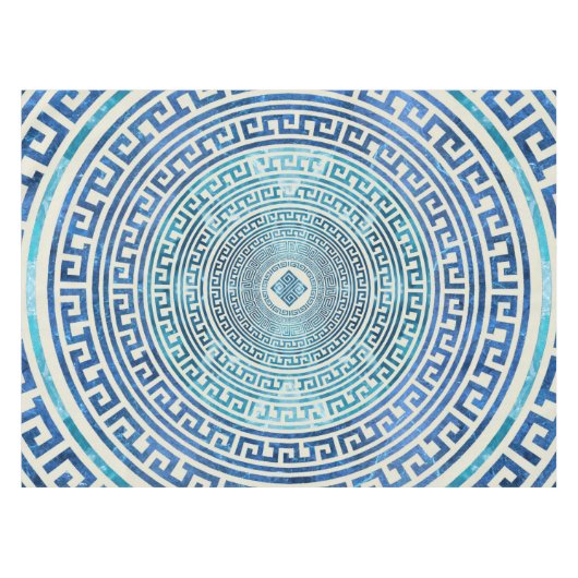 円のギリシャの雷文パターン-ギリシャ人の鍵 テーブルクロス (正面(横))