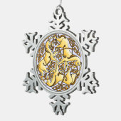 円のケルトの馬と結び目のアンティークパターン スノーフレークピューターオーナメント (右)