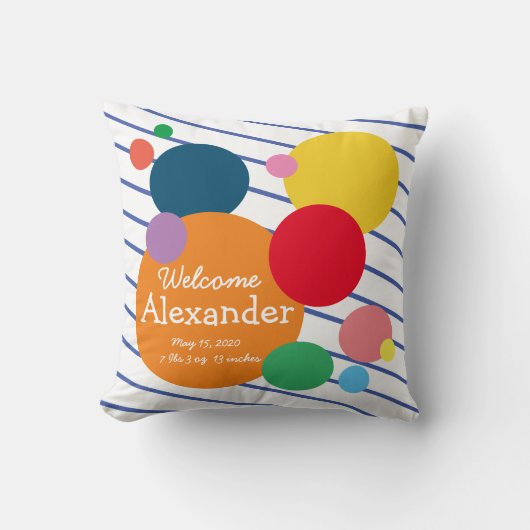 円のストライプカラフルベビーの状態 クッション (正面)