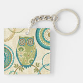 円のデザインの装飾的なフクロウ キーホルダー (裏面)