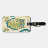 円のデザインの装飾的なフクロウ ラゲッジタグ (正面横)