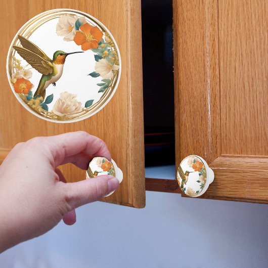 円のハミングバードフローラ枠 セラミックノブ