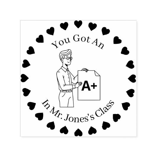 円のハート、男性先生A+ セルフインキングスタンプ (デザイン)