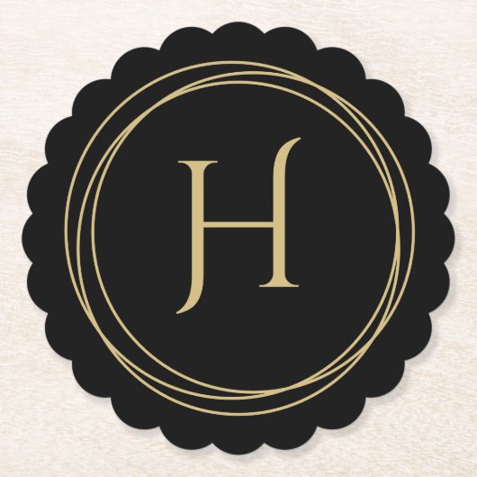 円のモノグラムイニシャルうろこ丸 ペーパーコースター (正面)