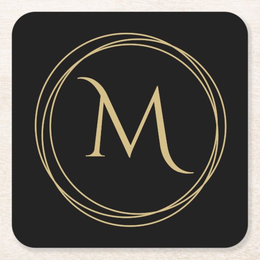 円のモノグラムイニシャル スクエアペーパーコースター (正面)