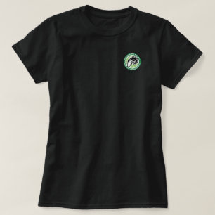 円のロゴの前部及び背部 Tシャツ