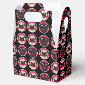 円の中の子犬と黒の水腫パターンパーティー フェイバーボックス (オープン)