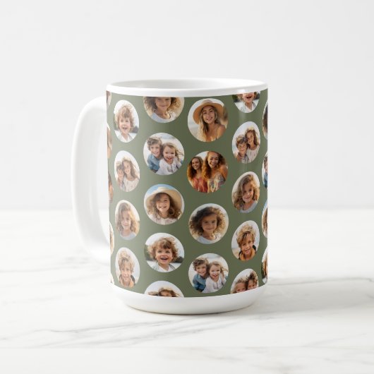 円の写真パターン – 12写真 – 緑のセージ コーヒーマグカップ (正面左)