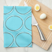 円の小さなターコイズホワイトブラウン手描き キッチンタオル (四つ折り)