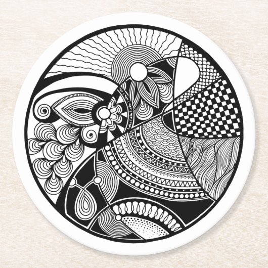 円の抽象的なZendala ラウンドペーパーコースター (正面)