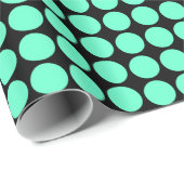 円の斑点 – ターコイズオン黒 ラッピングペーパー (ロールコーナー)