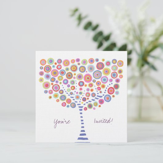 円の木のレトロのブランクは招待状を記入します 招待状 (スタンド正面)