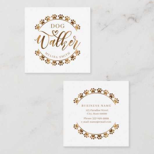 円の歩く色の四角形の金ゴールド スクエア名刺 (正面/裏面)