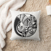 円の白黒抽象的なZendala クッション (ブランケット)