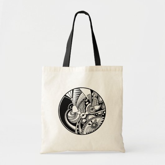 円の白黒抽象的なZendala トートバッグ (正面)