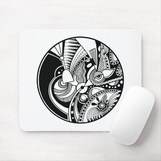 円の白黒抽象的なZendala マウスパッド (マウス)