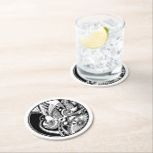 円の白黒抽象的なZendala ラウンドペーパーコースター (インサイチュ)