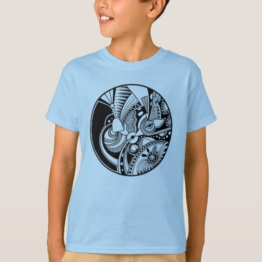 円の白黒抽象的なZendala Tシャツ (正面)