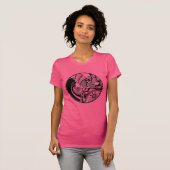 円の白黒抽象的なZendala Tシャツ (正面フル)