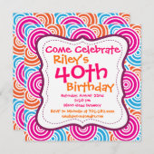 円はっきりした形40歳誕生日パーティの招待状 招待状 (正面/裏面)