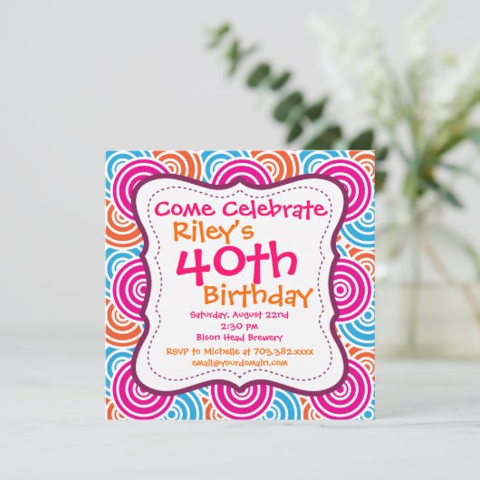 円はっきりした形40歳誕生日パーティの招待状 招待状 (スタンド正面)