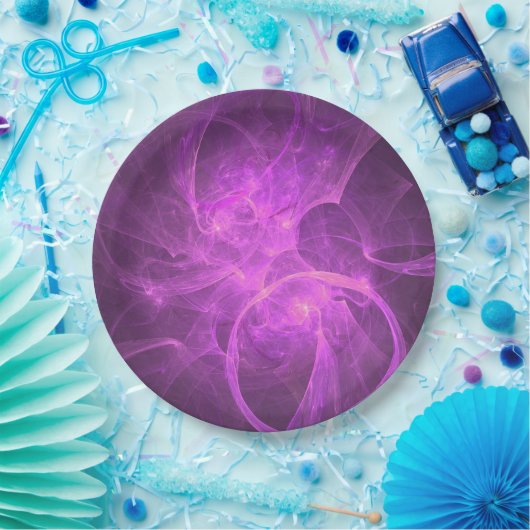 円を使用したピンクと紫の抽象芸術フラクタル ペーパープレート (パーティー)