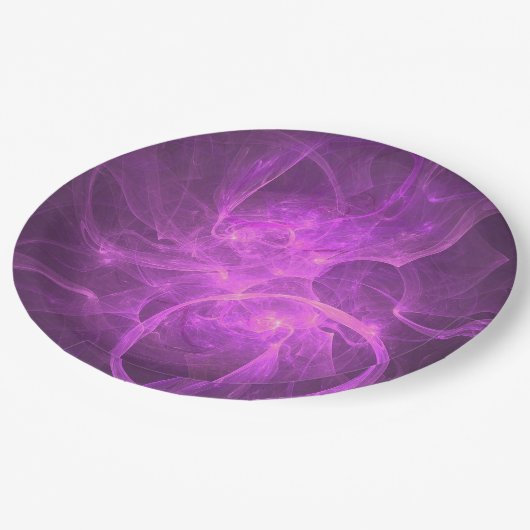 円を使用したピンクと紫の抽象芸術フラクタル ペーパープレート (アングル)