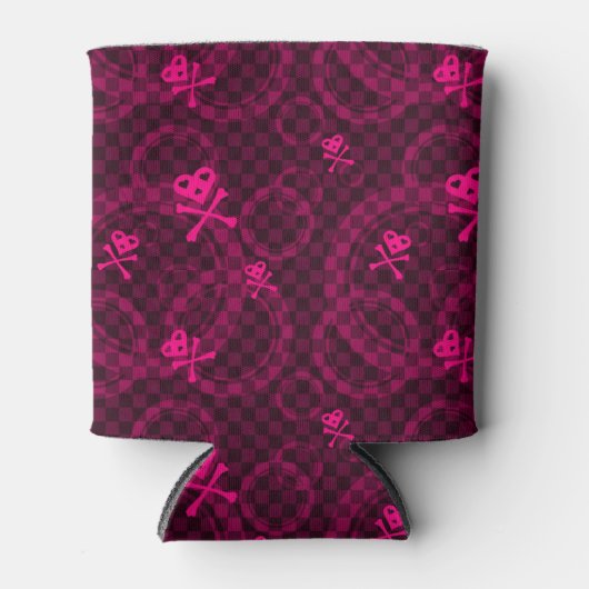 円を使用したピンクのEmoパターン 缶クーラー (正面)