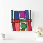 円アクセントカッコいい付きのストライプホットおよび四角形の スクエア壁時計 (ホーム)