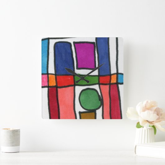 円アクセントカッコいい付きのストライプホットおよび四角形の スクエア壁時計 (ホーム)