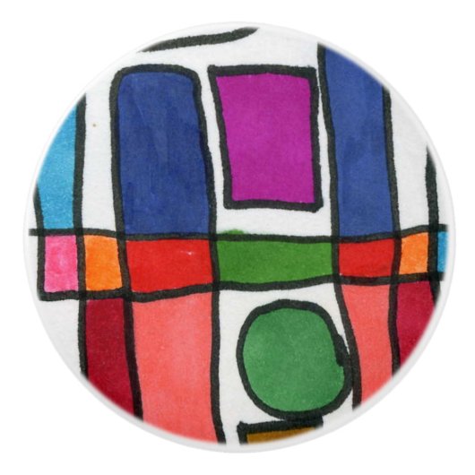 円アクセントクール付き熱ストライプ色と四角形の セラミックノブ (正面)