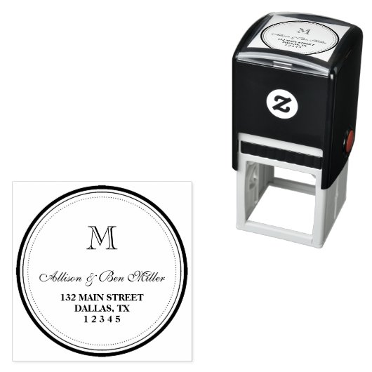 円エレガントモノグラム名と住所 セルフインキングスタンプ (インサイチュ)