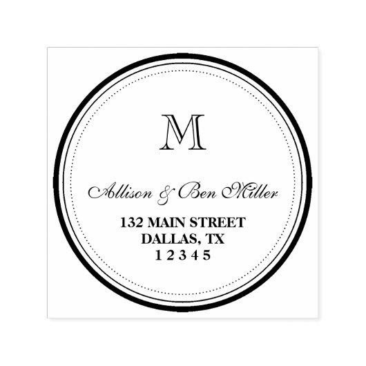 円エレガントモノグラム名と住所 セルフインキングスタンプ (デザイン)