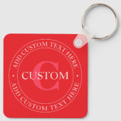 円エレガント形文字テンプレート編集可能な赤い白 キーホルダー (裏面)