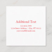 円エレガント形文字テンプレート編集可能な赤い白 スクエア名刺 (裏面)