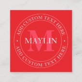 円エレガント形文字テンプレート編集可能な赤い白 スクエア名刺 (正面)