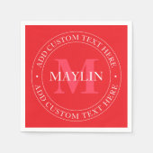 円エレガント形文字テンプレート編集可能な赤い白 スタンダードカクテルナプキン (正面)