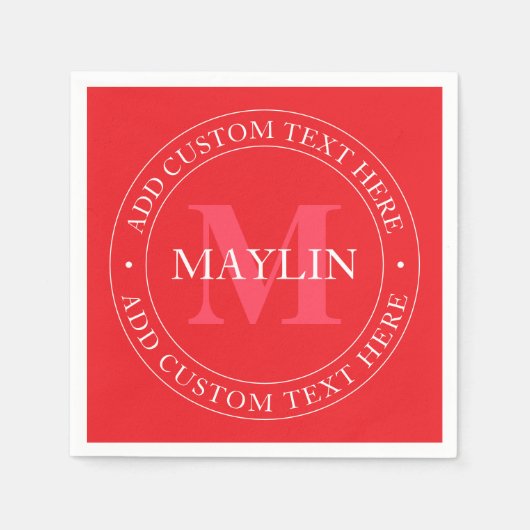 円エレガント形文字テンプレート編集可能な赤い白 スタンダードカクテルナプキン (正面)