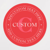 円エレガント形文字テンプレート編集可能な赤い白 ラベル (デザイン1)