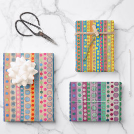 円カラフルとストライプ ラッピングペーパーシート