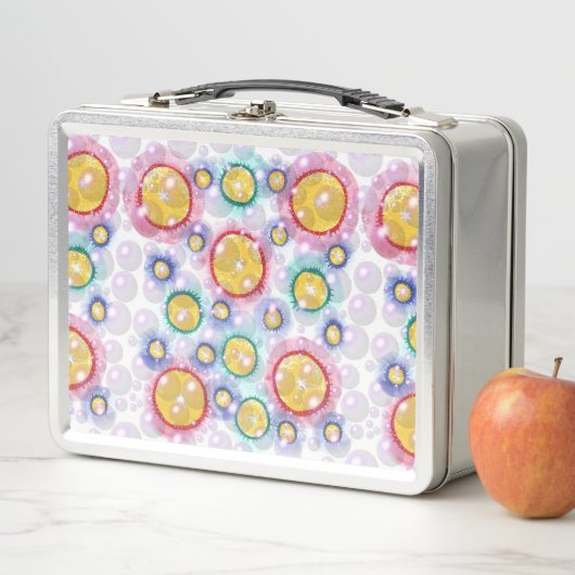 円カラフルと泡立て抽象芸術弁当箱 メタルランチボックス (インサイチュ)