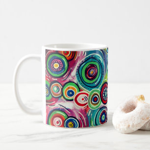 円カラフルと渦巻きオリジナル抽象芸術 コーヒーマグカップ